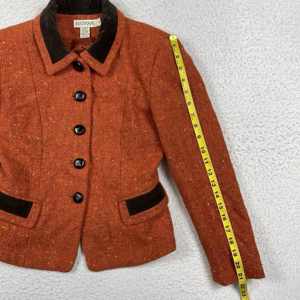 Ann Taylor Jacket Womens 2 Petite Orange Wool Blend Blazer Lined Speckled Career
